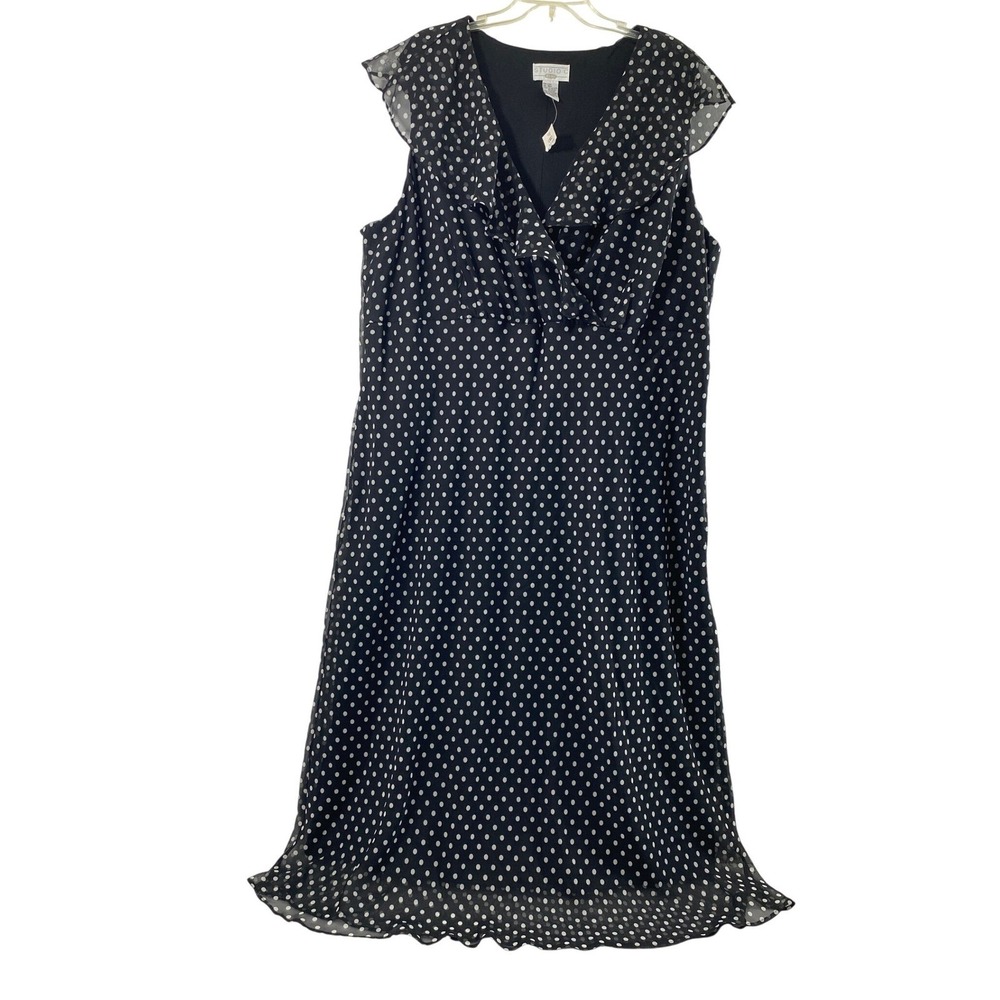 Studio C Maxi Dress Womens Plus Size 28 Black White Polka Dot Ruffle Flowy